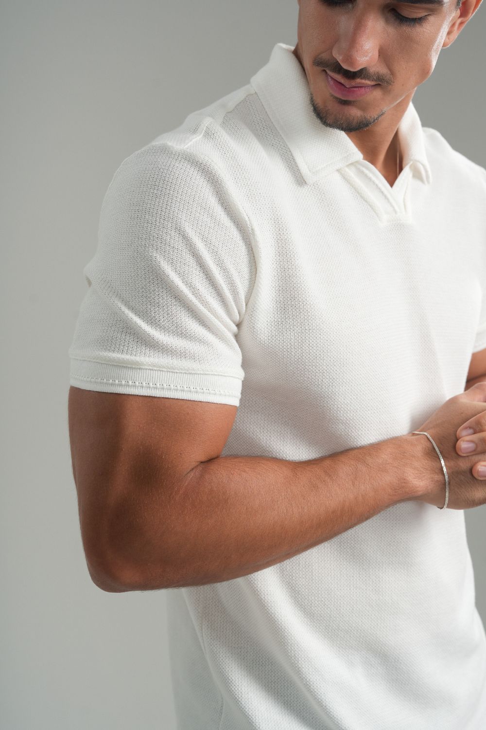 Camisa Polo Rich Tricô Texturizada Sem Botão - Linha Rich - Off White