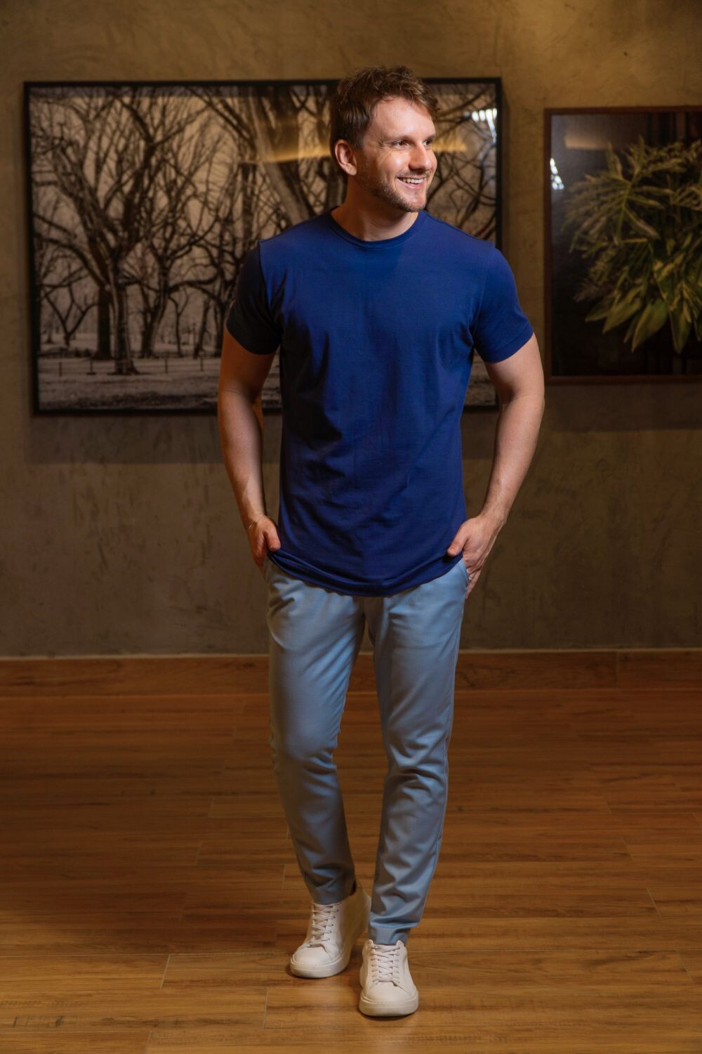 Camiseta Luxor Gold Algodão Egípcio Slim - Linha Essential - Azul
