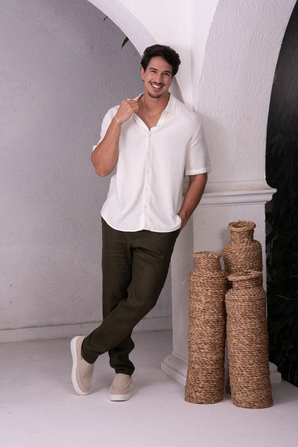 Calça Alfaiataria Noble Linho Verde - Linha Resort