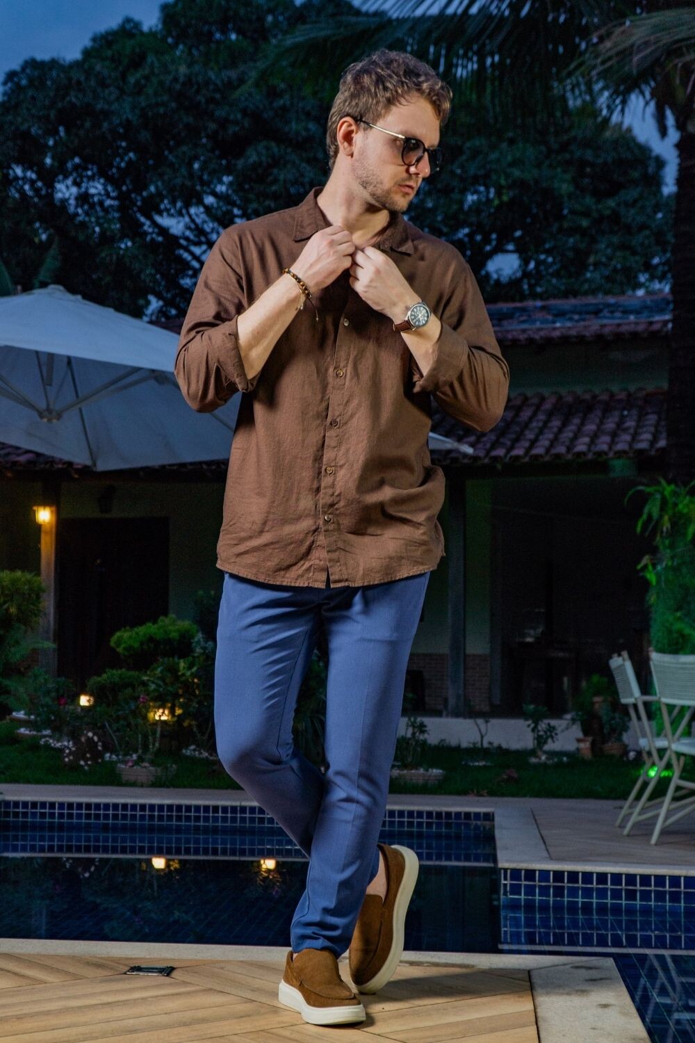 Camisa Marrom Linho Manga Comprida - Linha Resort