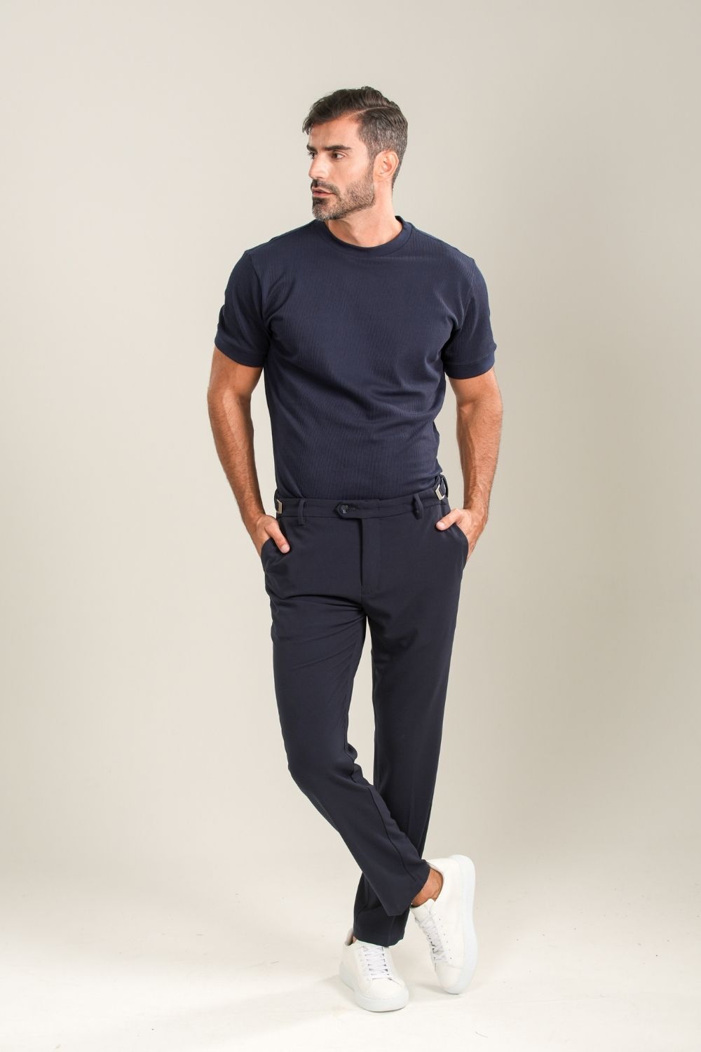 Camiseta Premium Textura Vertical Azul Escuro - Linha Rich