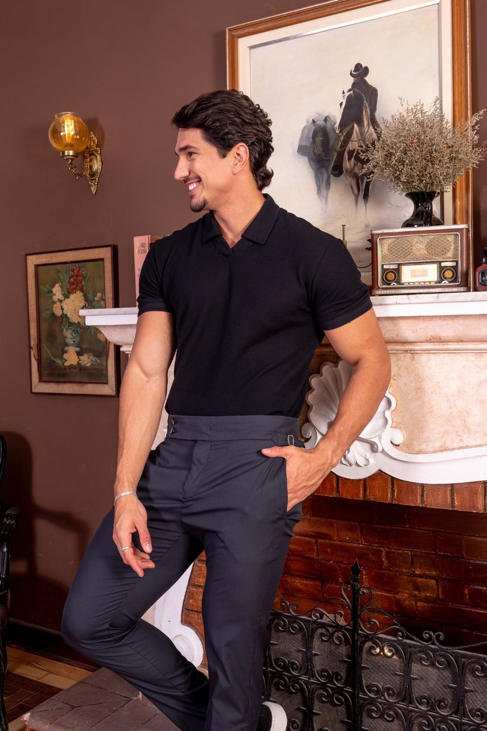 Camisa Polo Rich Tricô Texturizada Sem Botão - Linha Rich - Preto