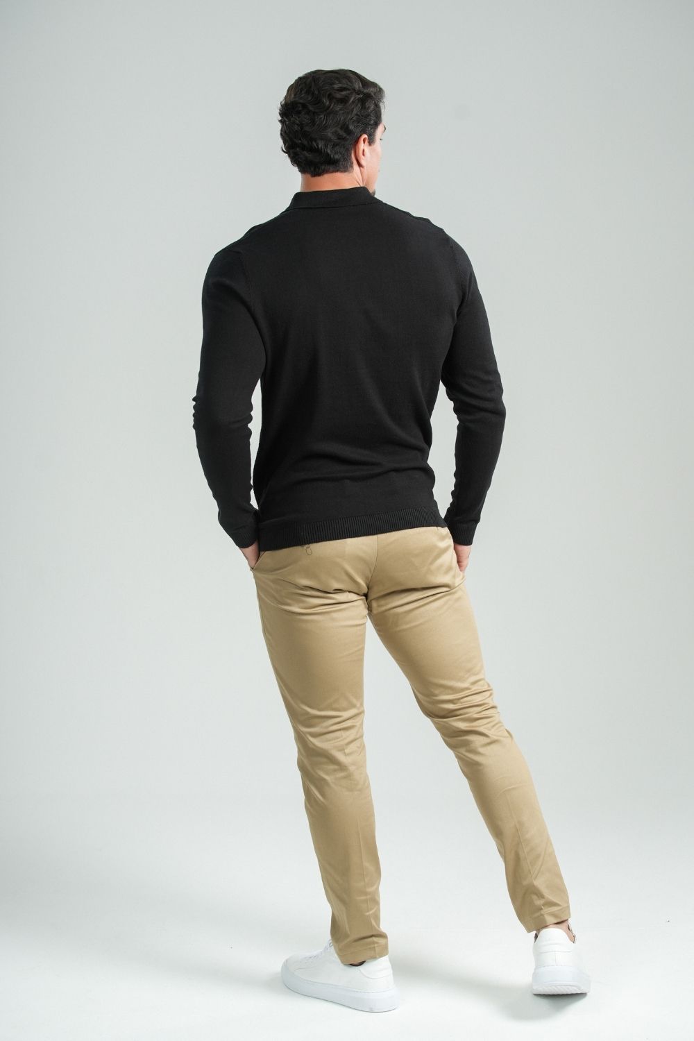 Polo Tricô Classic Preta - Linha Rich