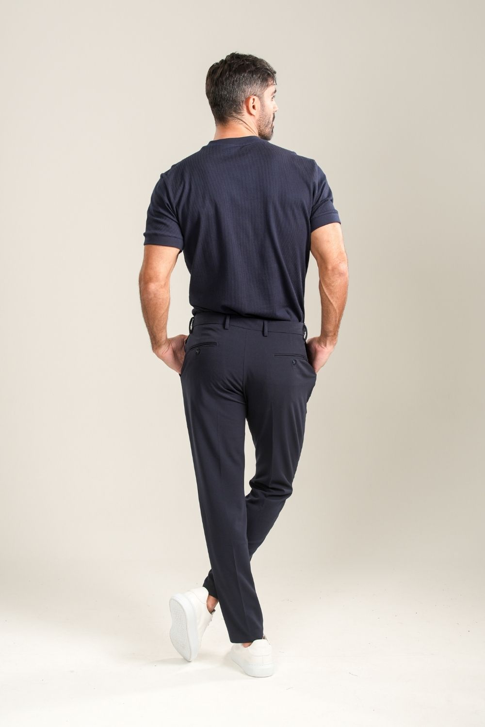Camiseta Premium Textura Vertical Azul Escuro - Linha Rich
