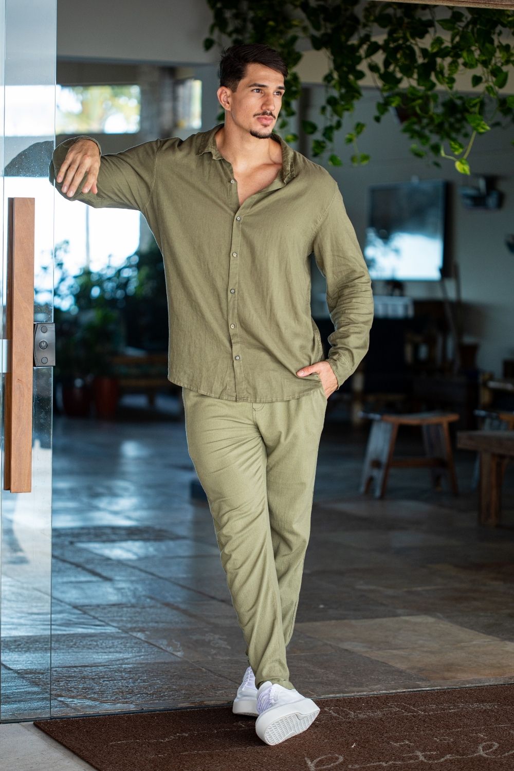 Conjunto Camisa Resort Linho Verde + Calça Resort Linho Verde