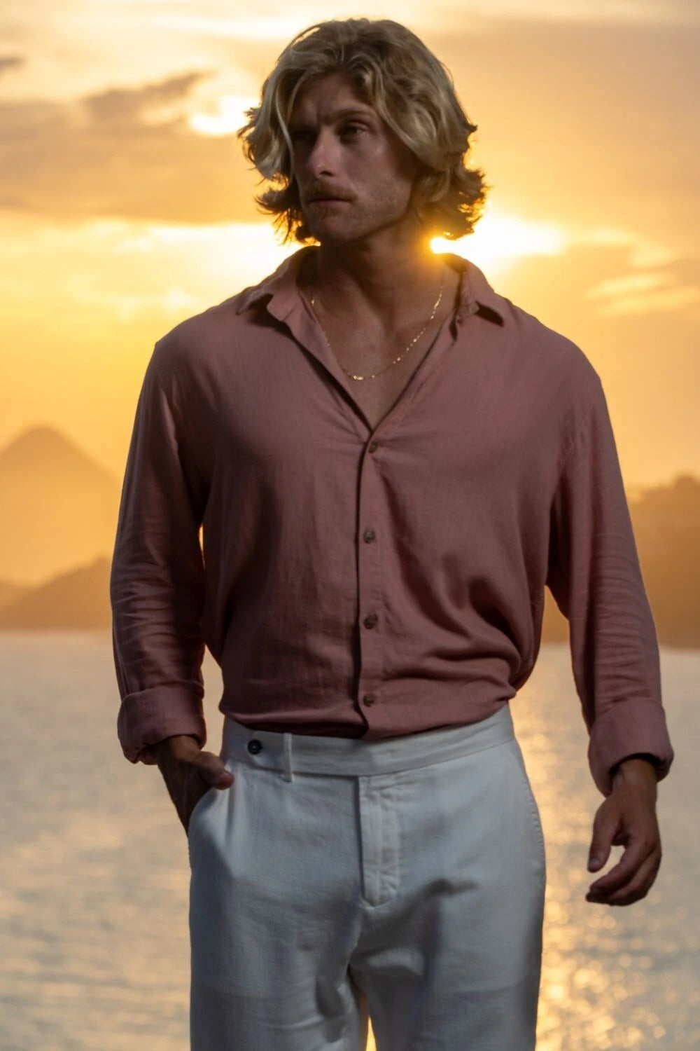 Camisa Resort de Linho Manga Comprida - Linha Resort - Rose