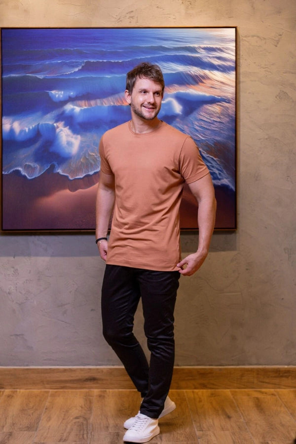 Camiseta Luxor Gold Algodão Egípcio Slim - Linha Essential - Marrom Claro