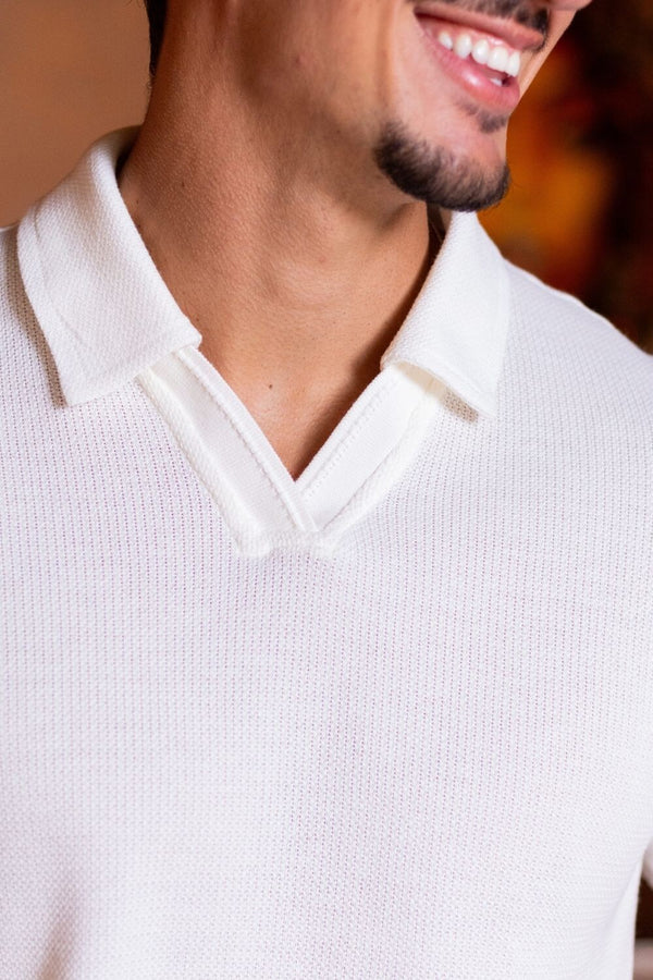 Camisa Polo Rich Tricô Texturizada Sem Botão - Linha Rich - Off White
