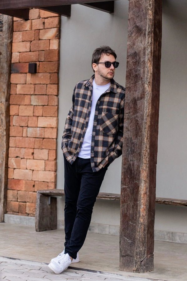 Overshirt Kansas Xadrez Ocre - Linha Urban