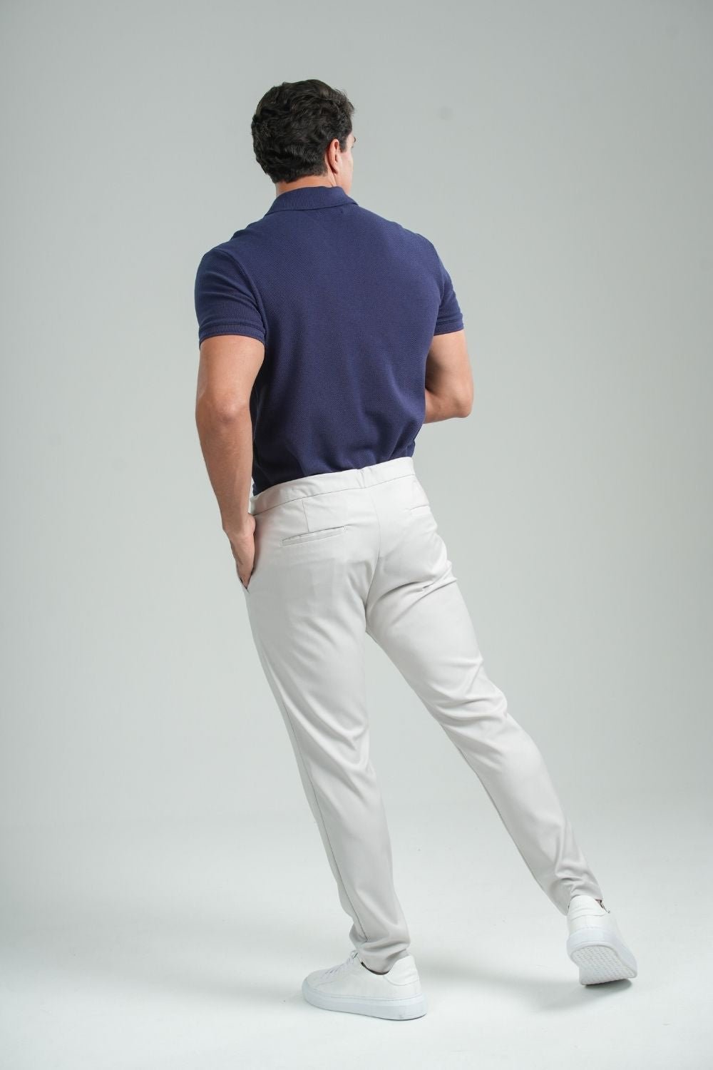 Camisa Polo Rich Tricô Texturizada Sem Botão - Linha Rich - Azul Escuro