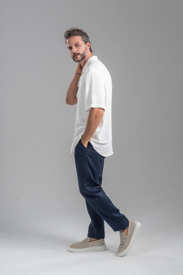 Calça Alfaiataria Linho Noble Azul Marinho - Linha Resort