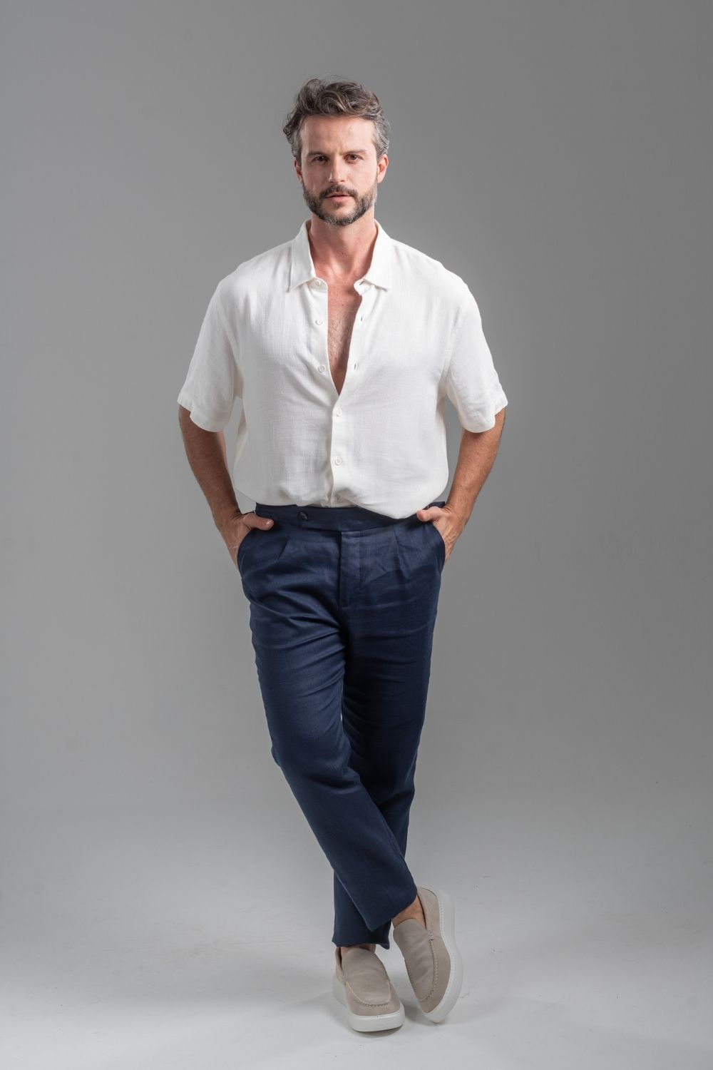 Calça Alfaiataria Linho Noble Azul Marinho - Linha Resort