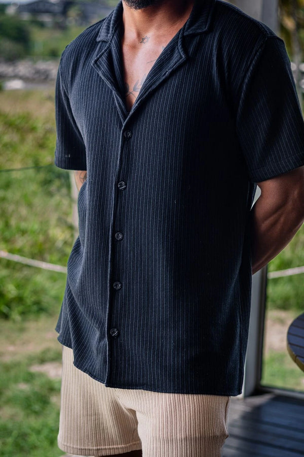 Camisa Paradizo Tricô Texturizada Gola Cubana - Linha Urban - Preto