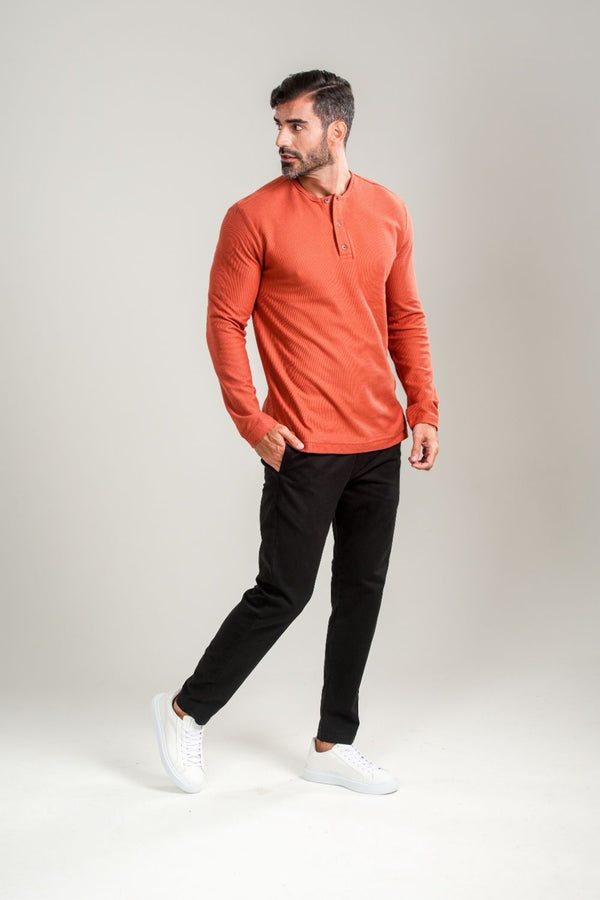 Camisa Henley Manga Comprida Terracota - Linha Essential