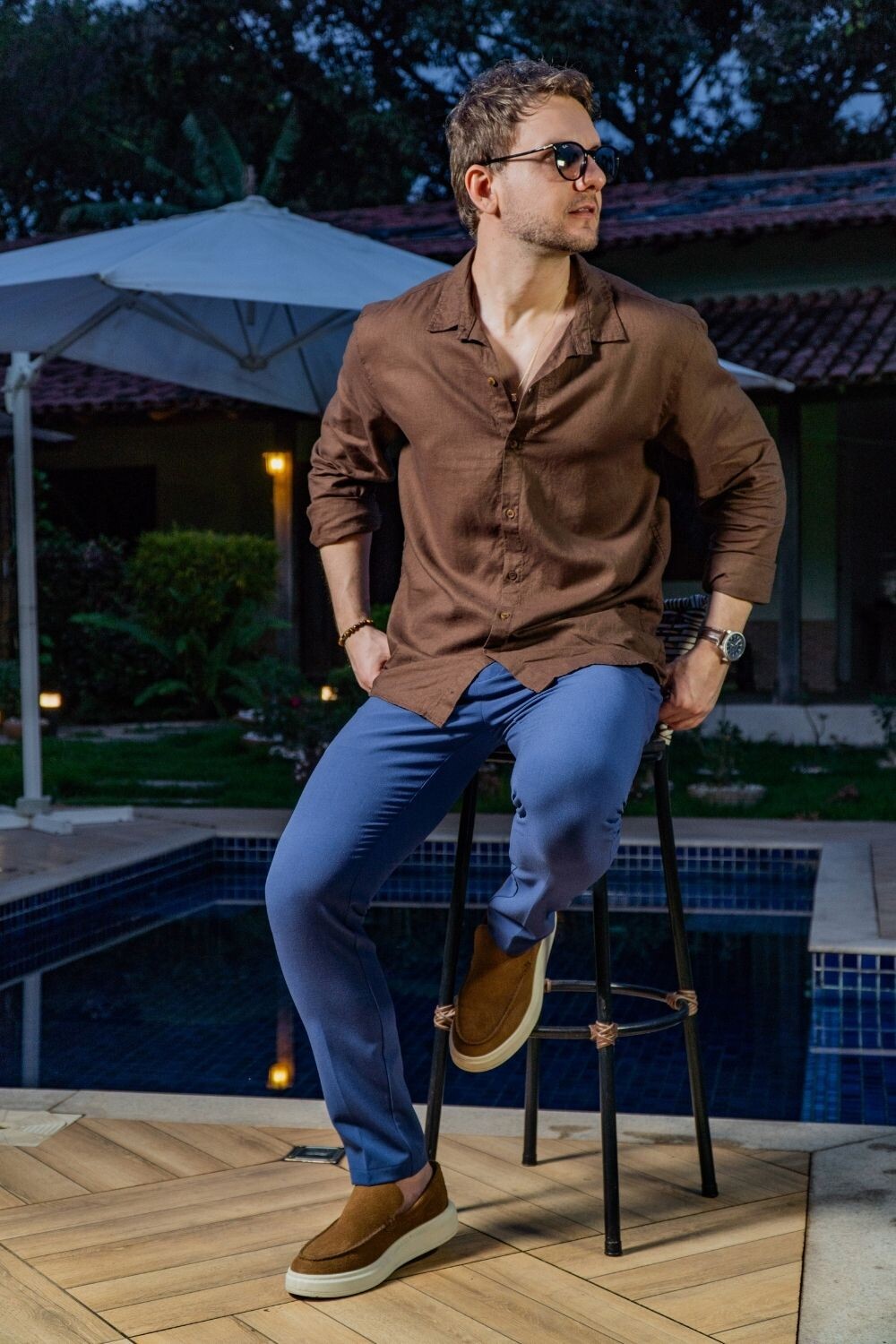 Camisa Marrom Linho Manga Comprida - Linha Resort
