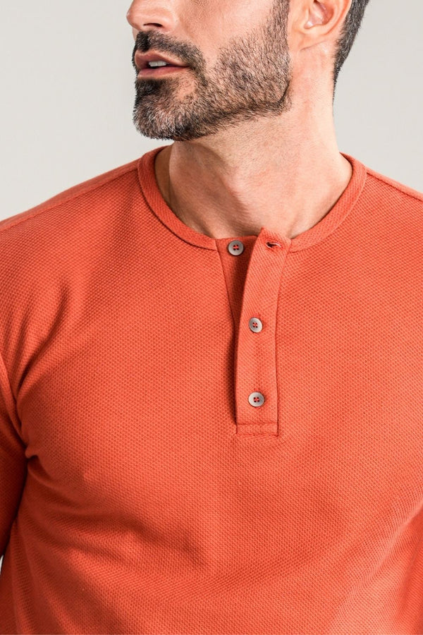 Camisa Henley Manga Comprida Terracota - Linha Essential