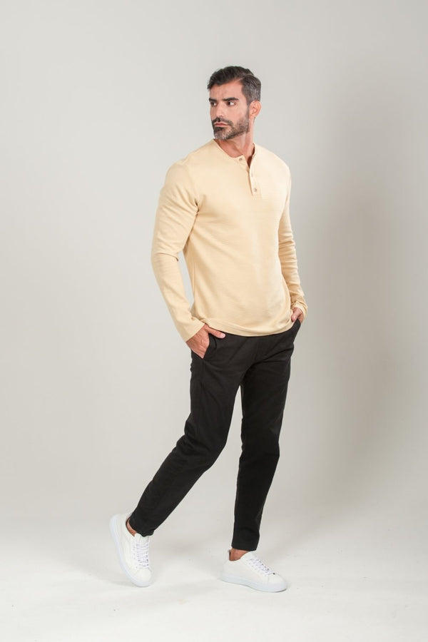 Camisa Henley Gold Manga Comprida Bege - Linha Essential