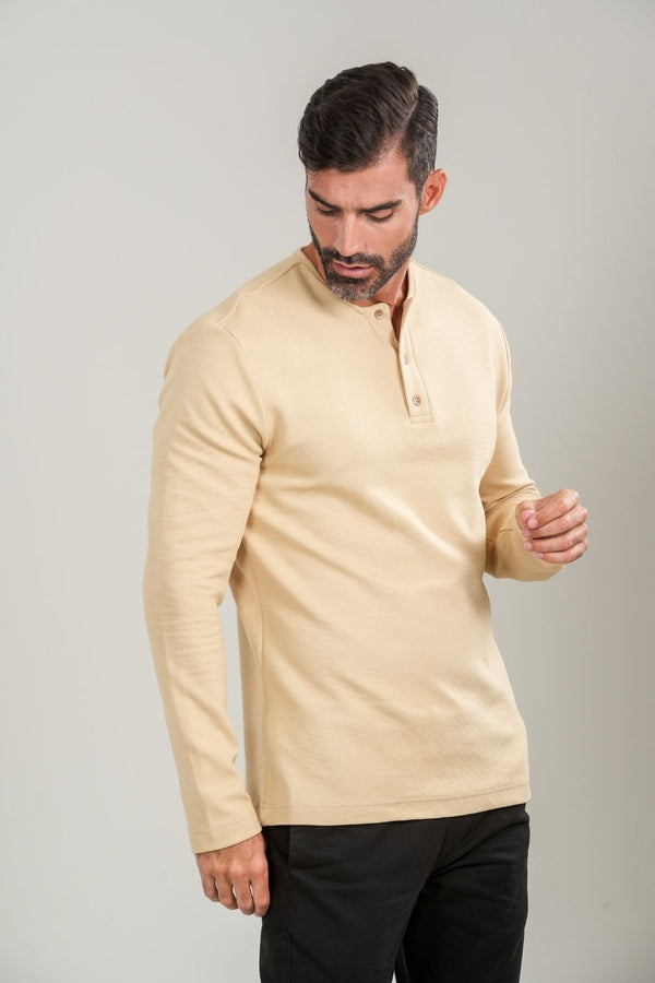 Camisa Henley Gold Manga Comprida Bege - Linha Essential