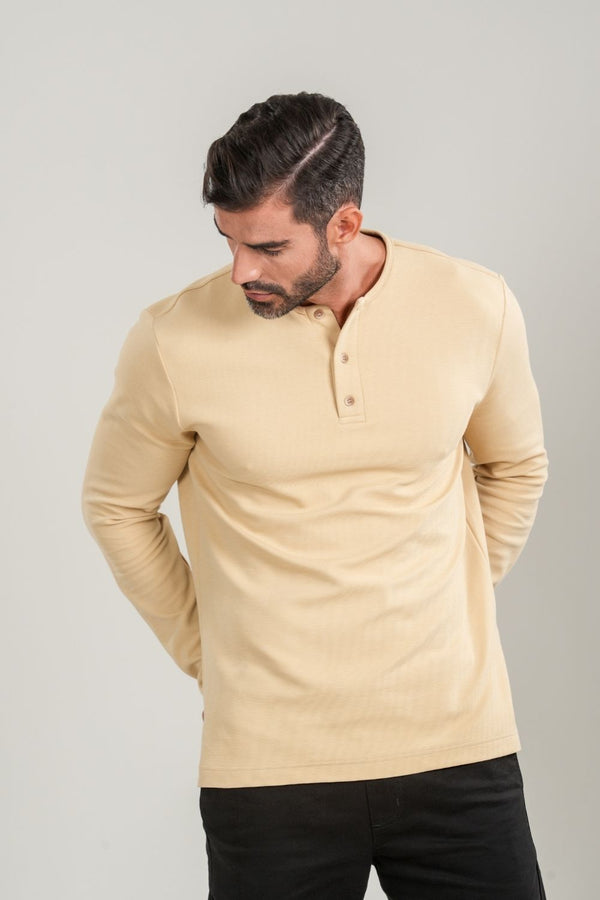 Camisa Henley Gold Manga Comprida Bege - Linha Essential
