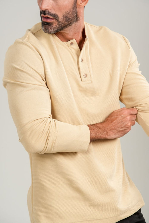 Camisa Henley Gold Manga Comprida Bege - Linha Essential
