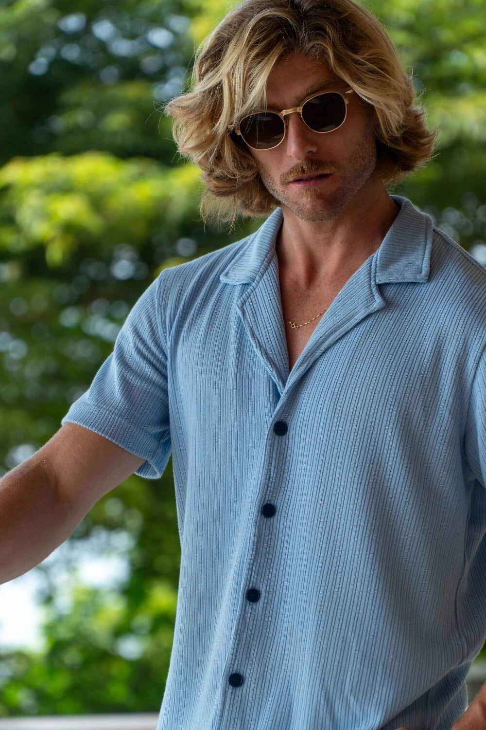 Camisa Paradizo Tricô Texturizada Gola Cubana - Linha Urban - Azul Claro