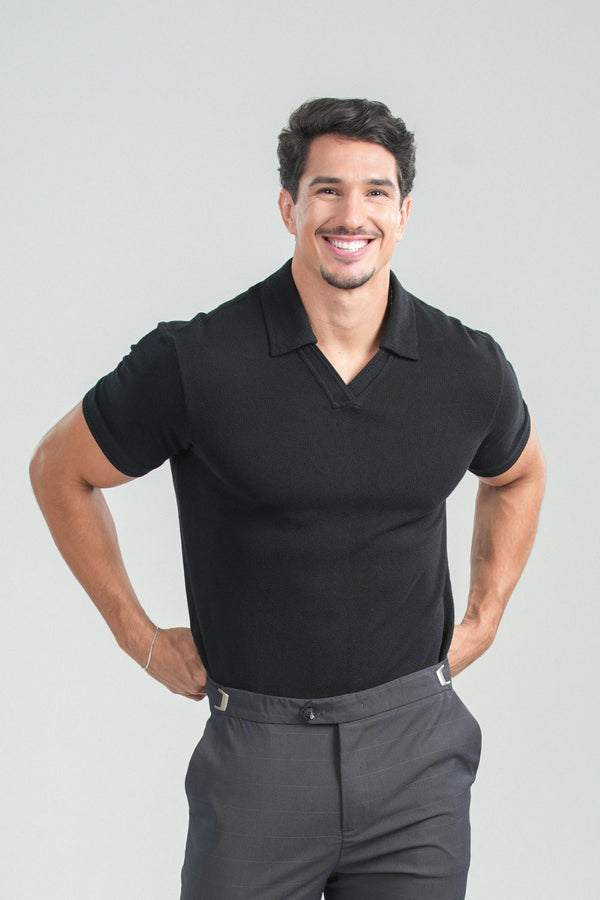 Camisa Polo Rich Tricô Texturizada Sem Botão - Linha Rich - Preto