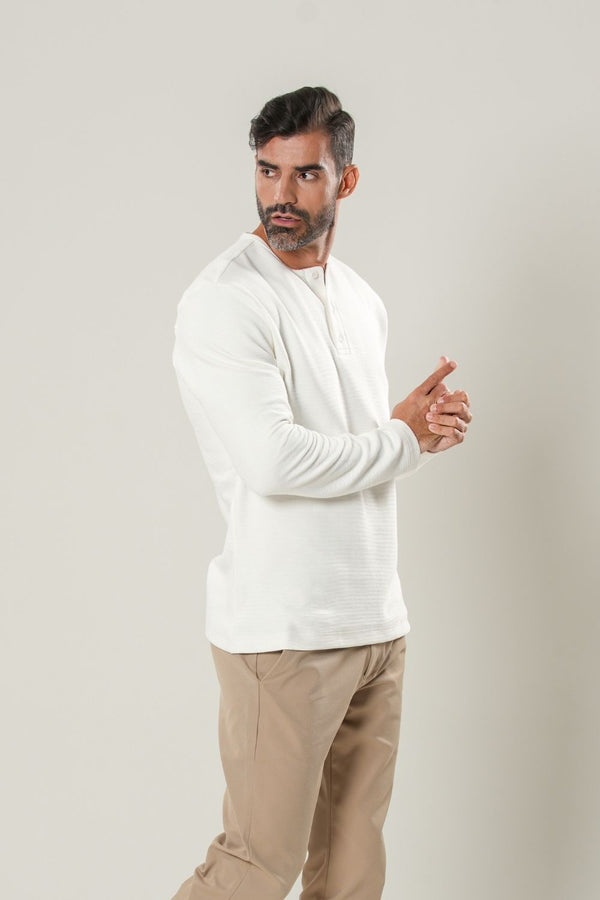 Camisa Henley Gold Manga Comprida Off White- Linha Essential