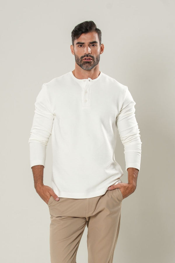 Camisa Henley Gold Manga Comprida Off White- Linha Essential