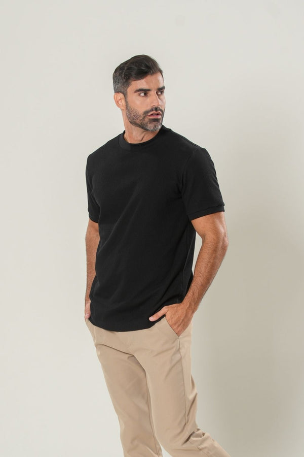 Camiseta Rich Textura Gola Média - Linha Rich - Preto