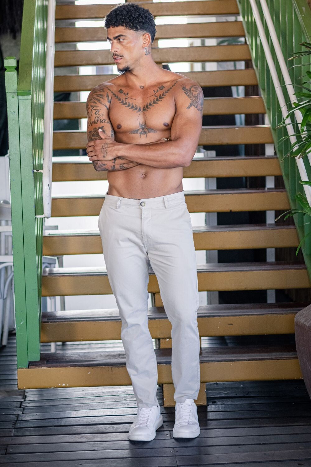 Calça Sarja Com Elastano Slim - Linha Essential - Off White
