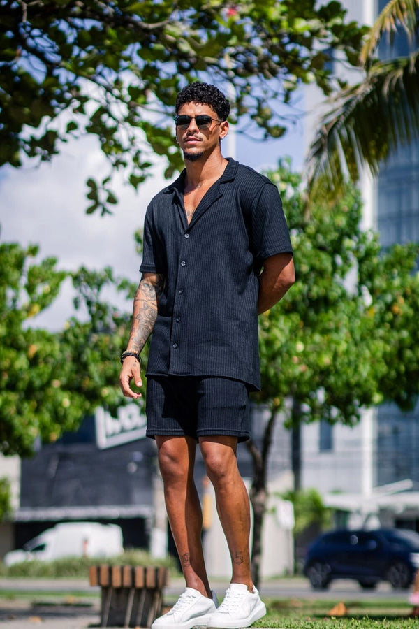 Camisa Paradizo Tricô Texturizada Gola Cubana - Linha Urban - Preto