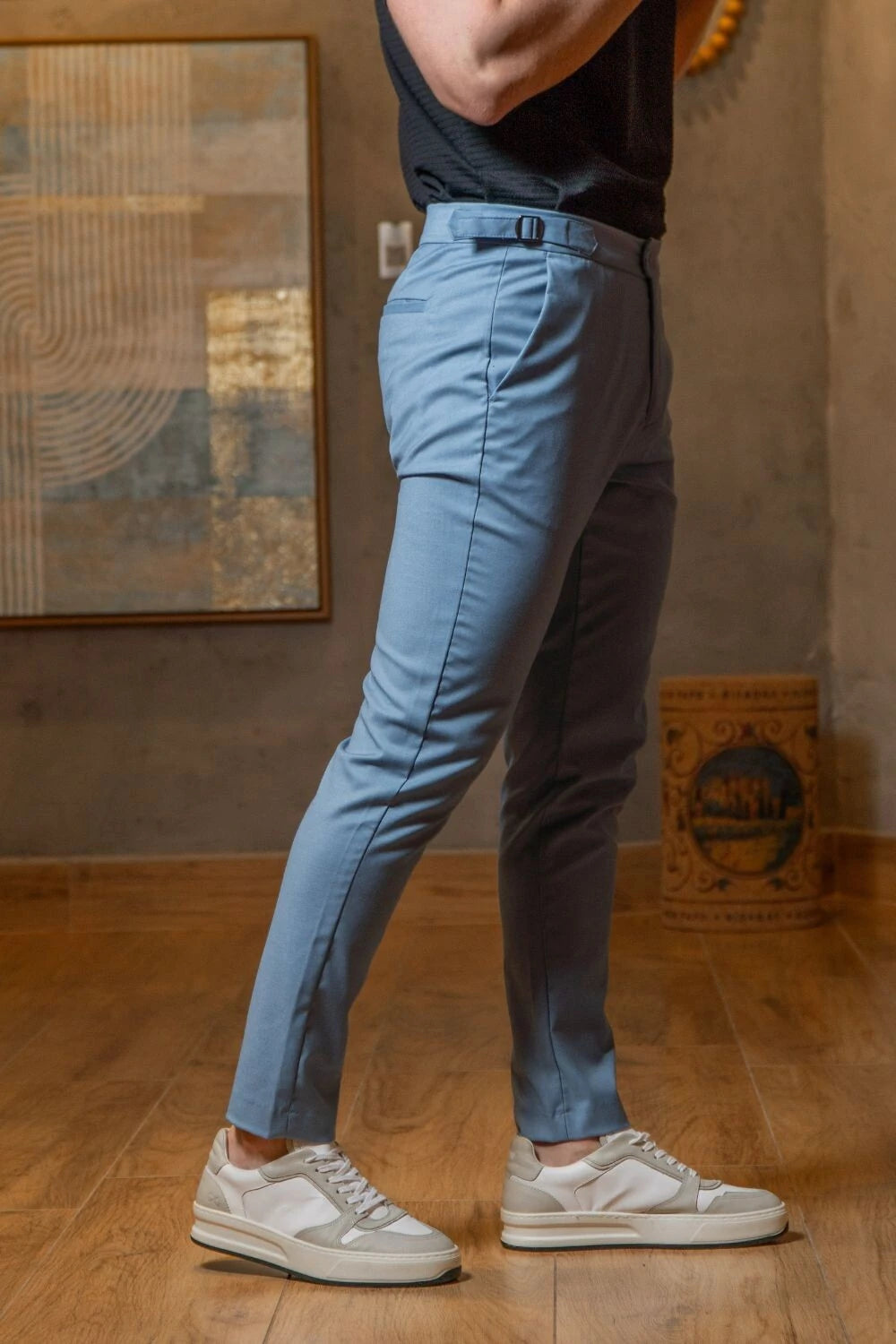 Calça Blaine Alfaiataria Com Ajuste Lateral - Linha Rich - Azul Claro