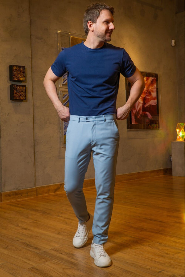 Camiseta Luxor Gold Algodão Egípcio Slim - Linha Essential - Azul