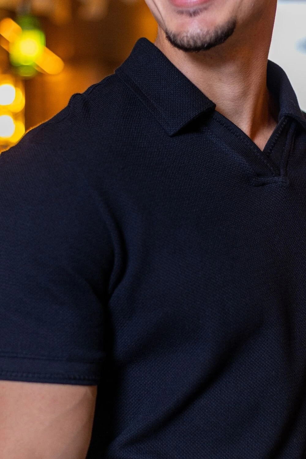 Camisa Polo Rich Tricô Texturizada Sem Botão - Linha Rich - Preto