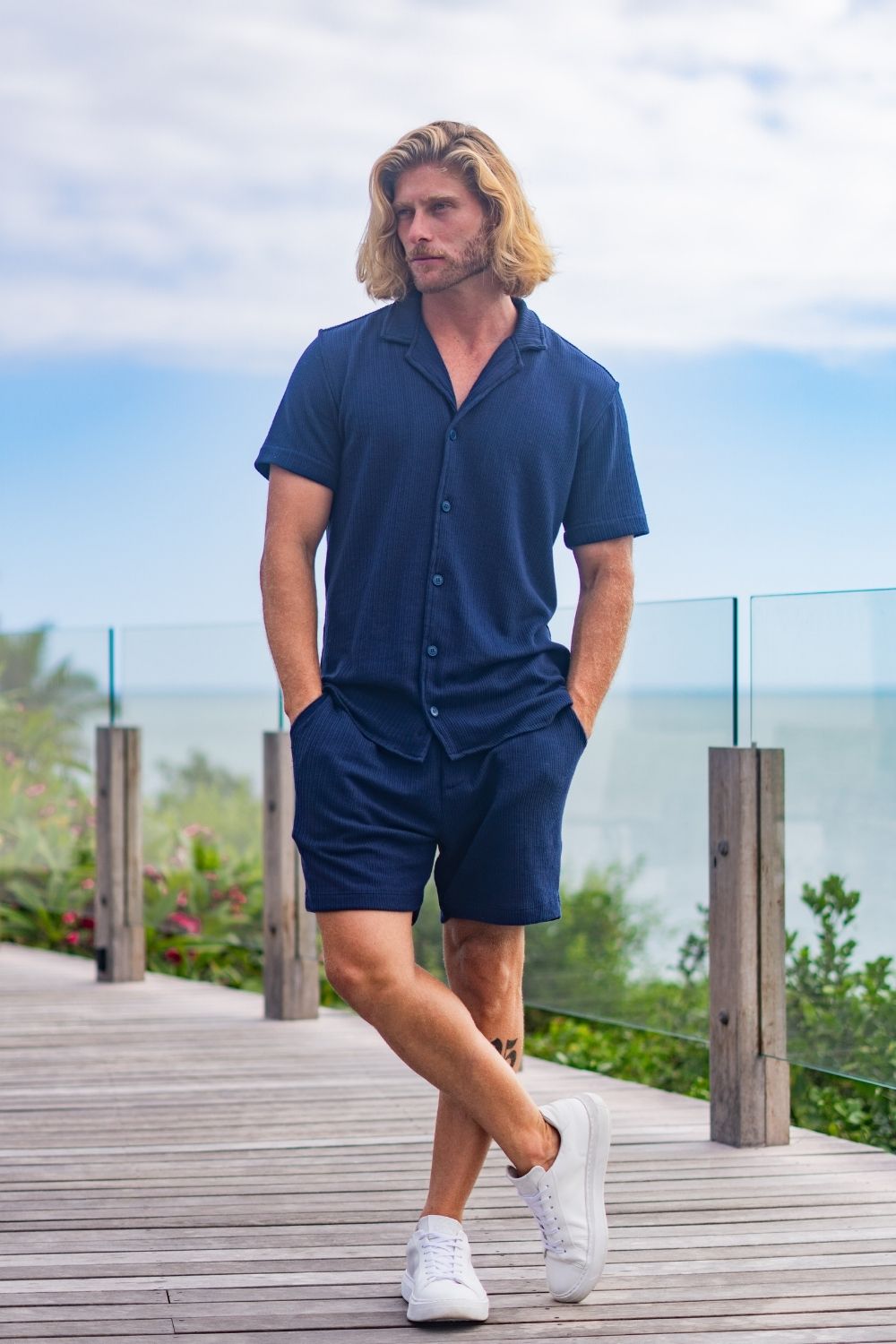 Conjunto Allblue Tricô - Camisa e Short