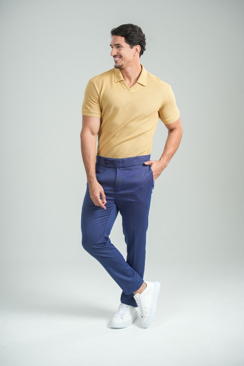 Camisa Polo Rich Tricô Texturizada Sem Botão - Linha Rich - Bege