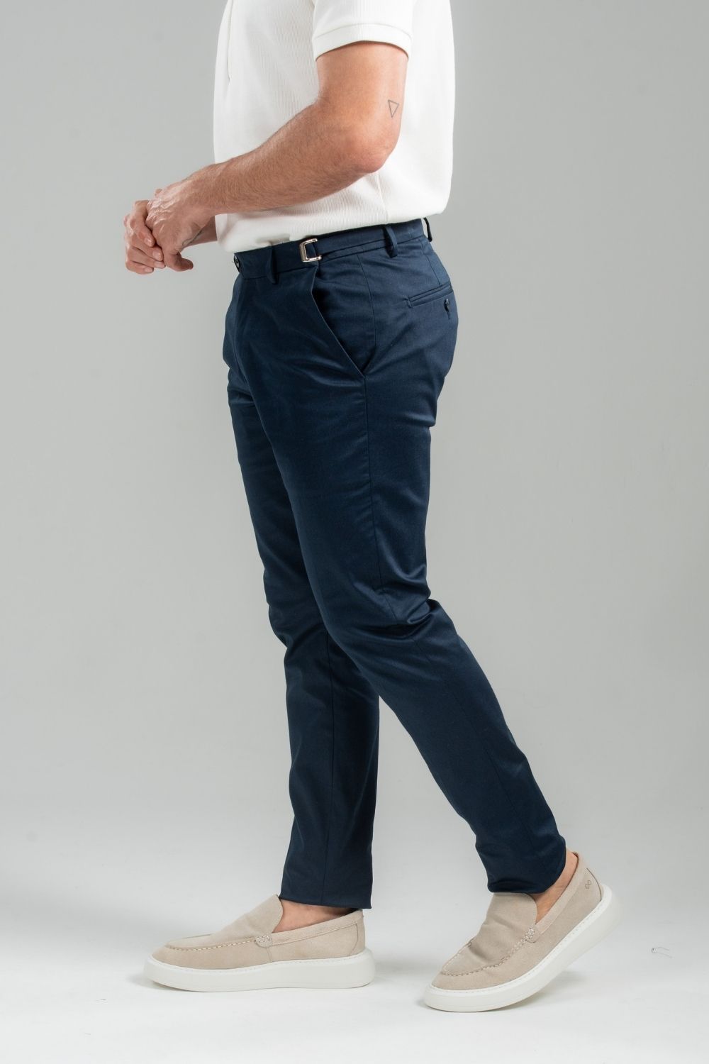 Calça Roman Alfaiataria Com Ajuste Cintura Azul Escuro - Linha Rich