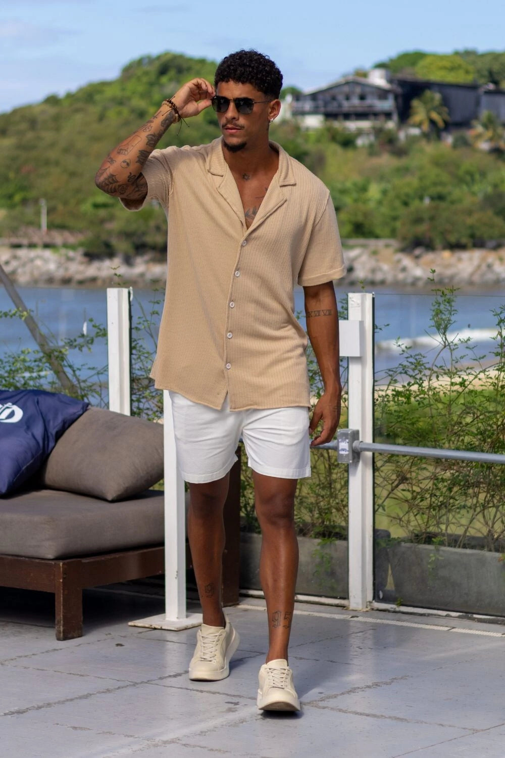 Camisa Paradizo Tricô Texturizada Gola Cubana - Linha Urban - Areia