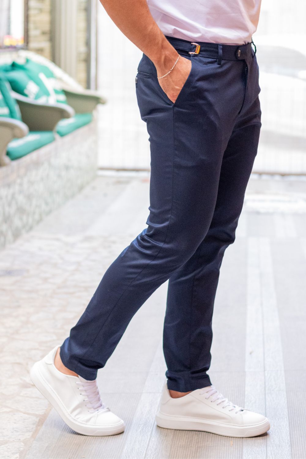 Calça Roman Alfaiataria Com Ajuste Cintura Azul Escuro - Linha Rich