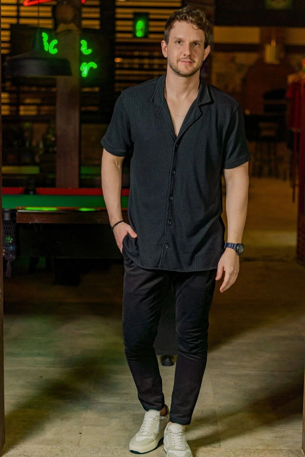 Camisa Paradizo Tricô Texturizada Gola Cubana - Linha Urban - Preto