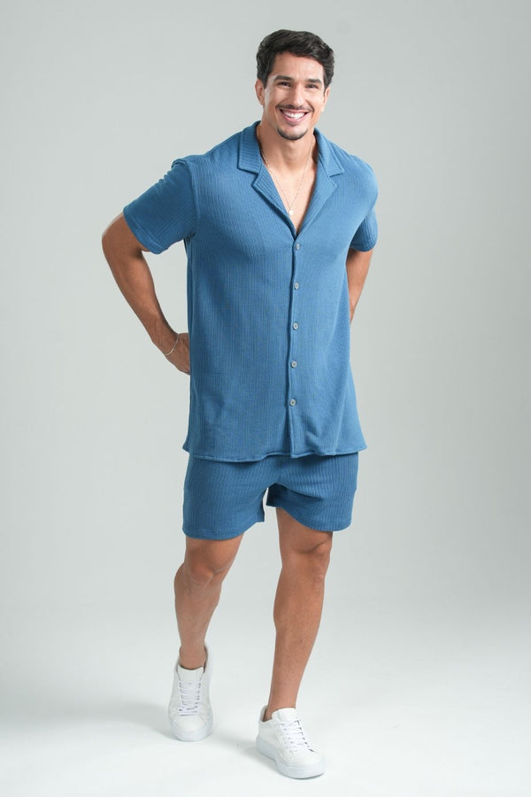 Camisa Paradizo Tricô Gola Cubana Azul Petróleo - Linha Urban