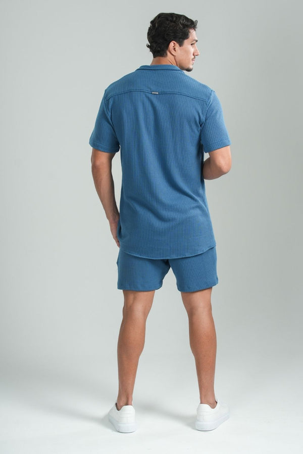 Camisa Paradizo Tricô Gola Cubana Azul Petróleo - Linha Urban