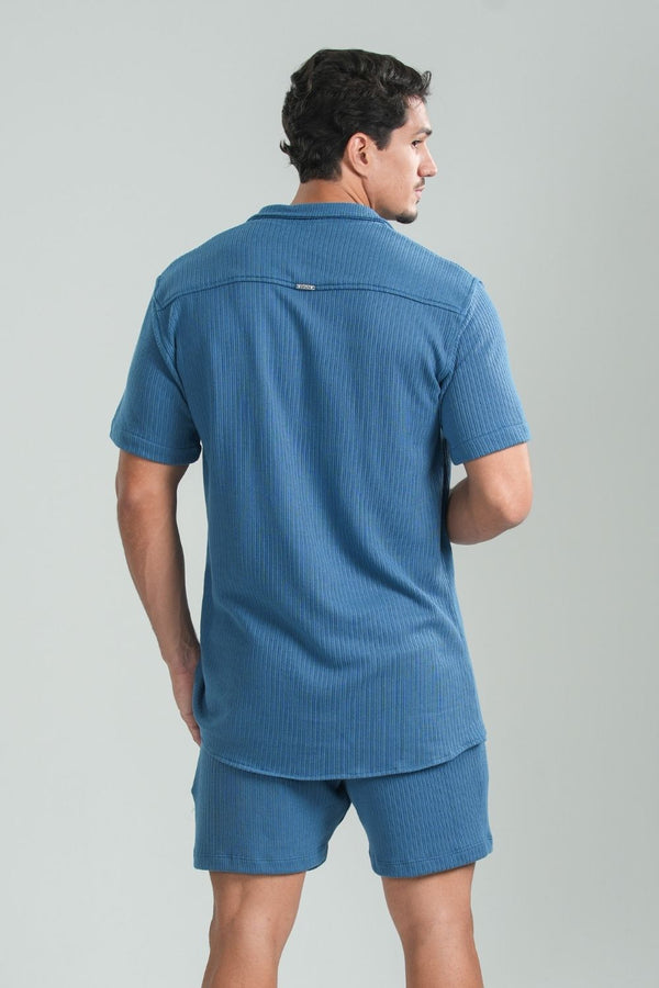 Camisa Paradizo Tricô Gola Cubana Azul Petróleo - Linha Urban