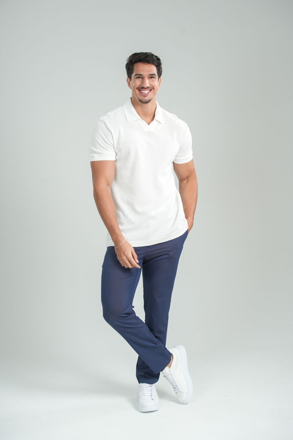 Camisa Polo Rich Tricô Texturizada Sem Botão - Linha Rich - Off White