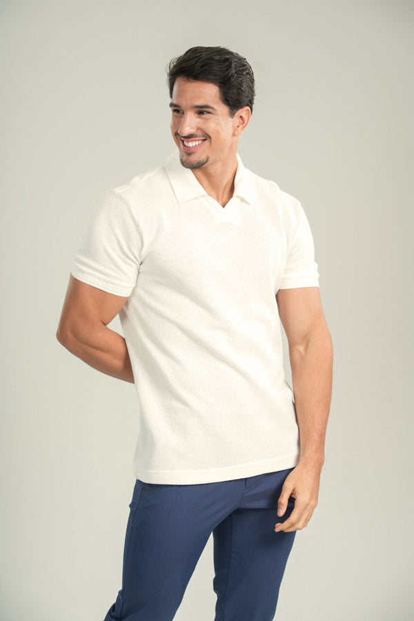 Camisa Polo Rich Tricô Texturizada Sem Botão - Linha Rich - Off White