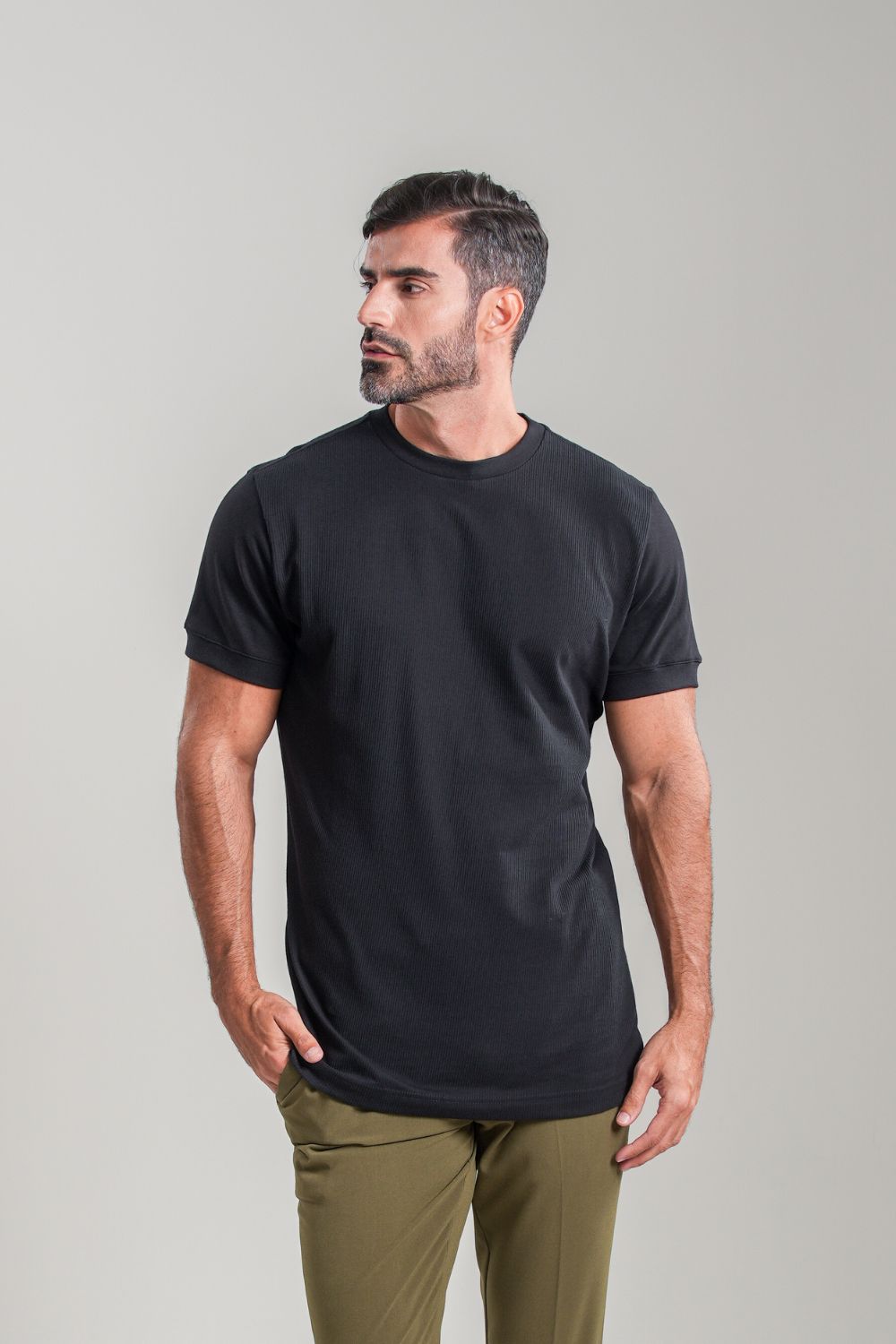 Camiseta Premium Textura Vertical Preta - Linha Rich