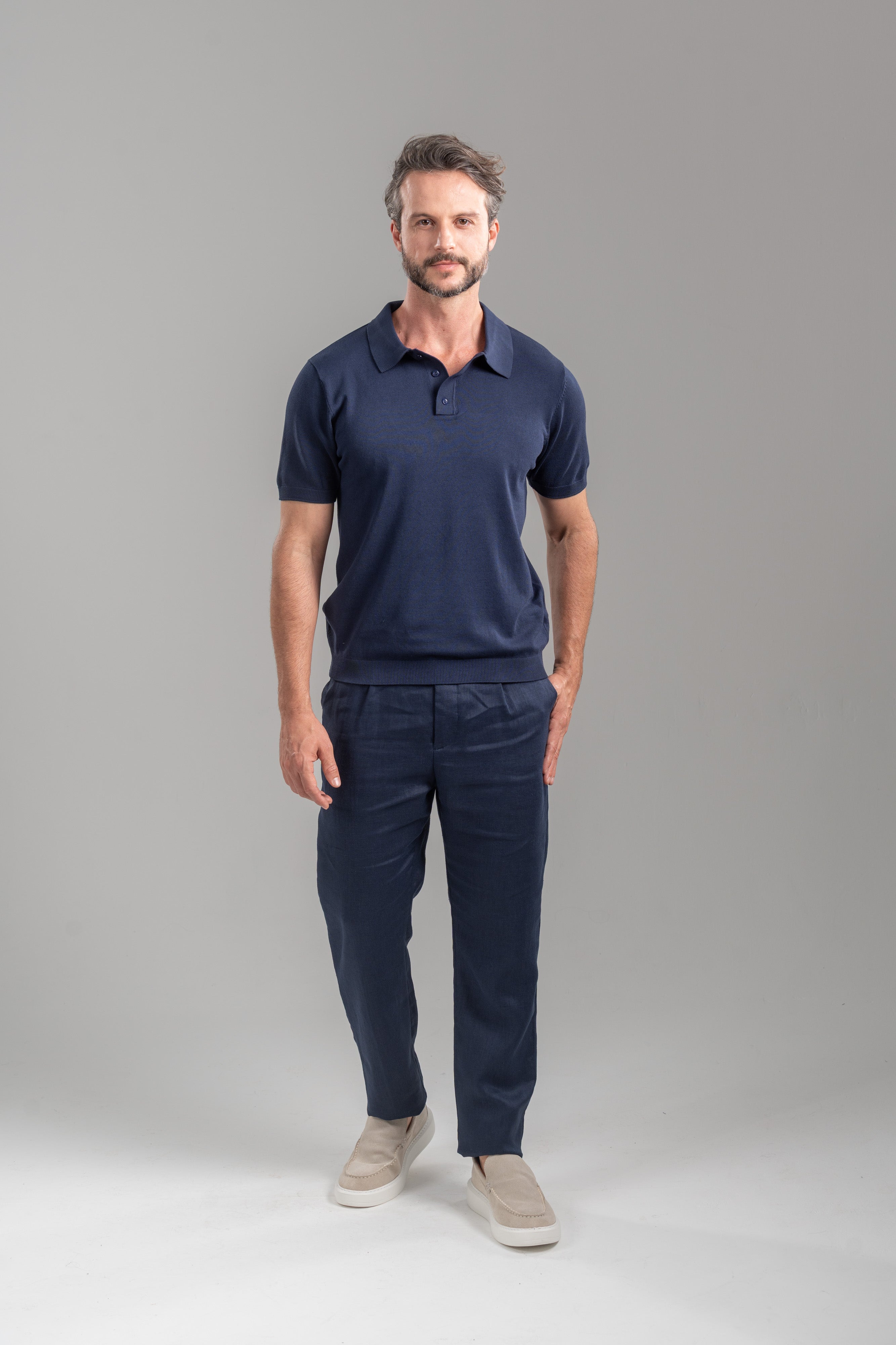 Polo Classic Tricô Manga Curta Azul - Linha Essential