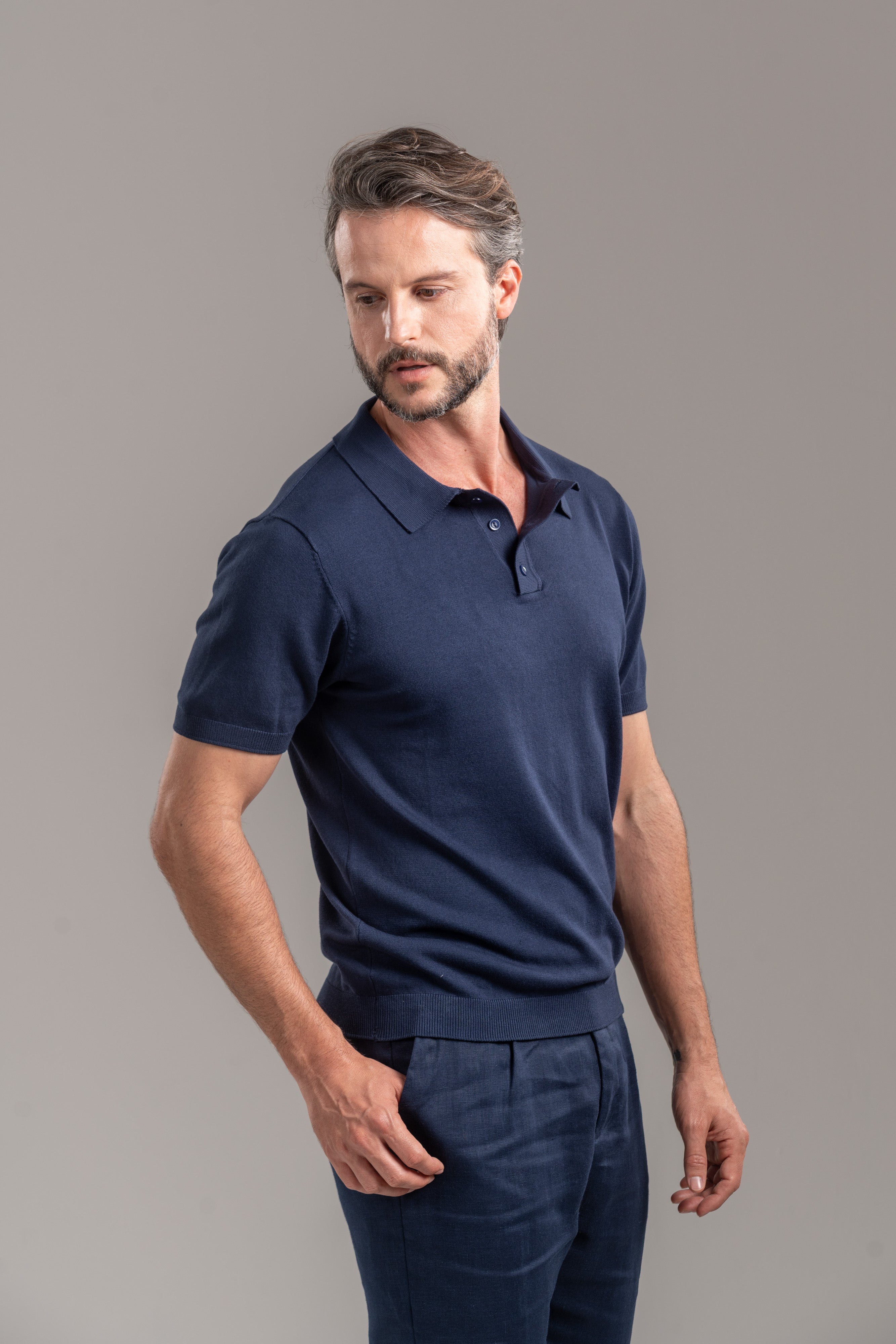 Polo Classic Tricô Manga Curta Azul - Linha Essential