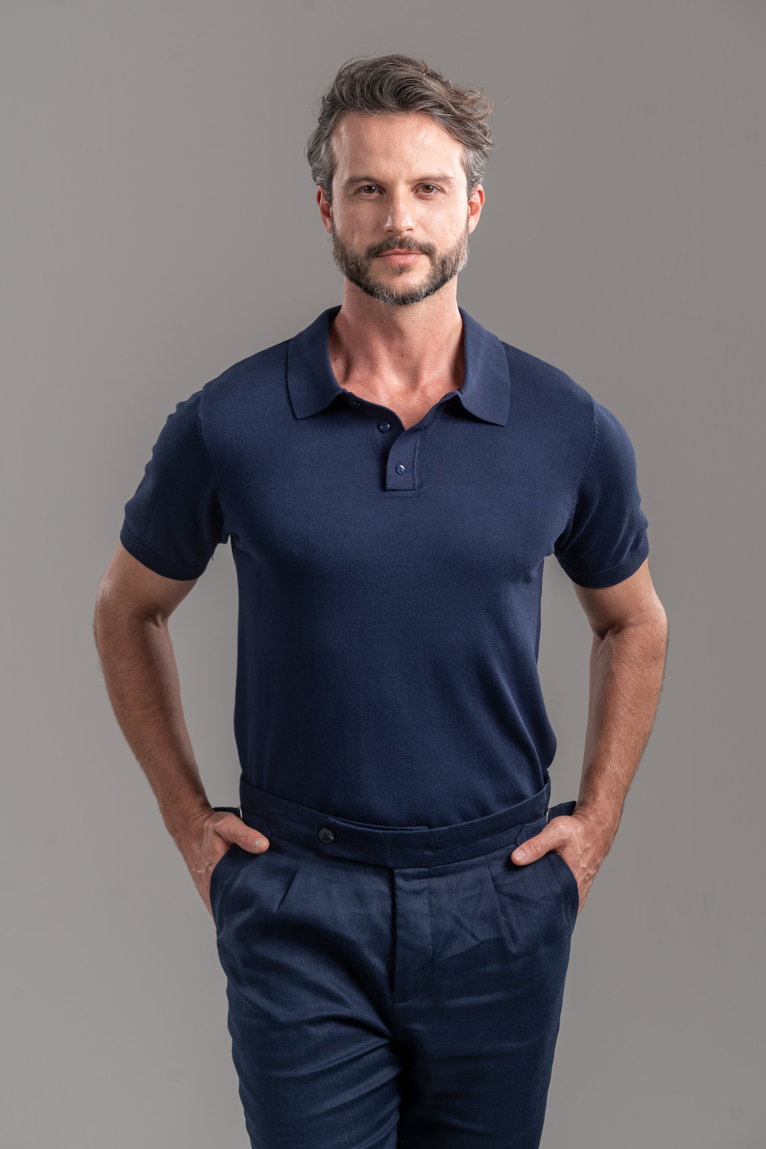 Polo Classic Tricô Manga Curta Azul - Linha Essential