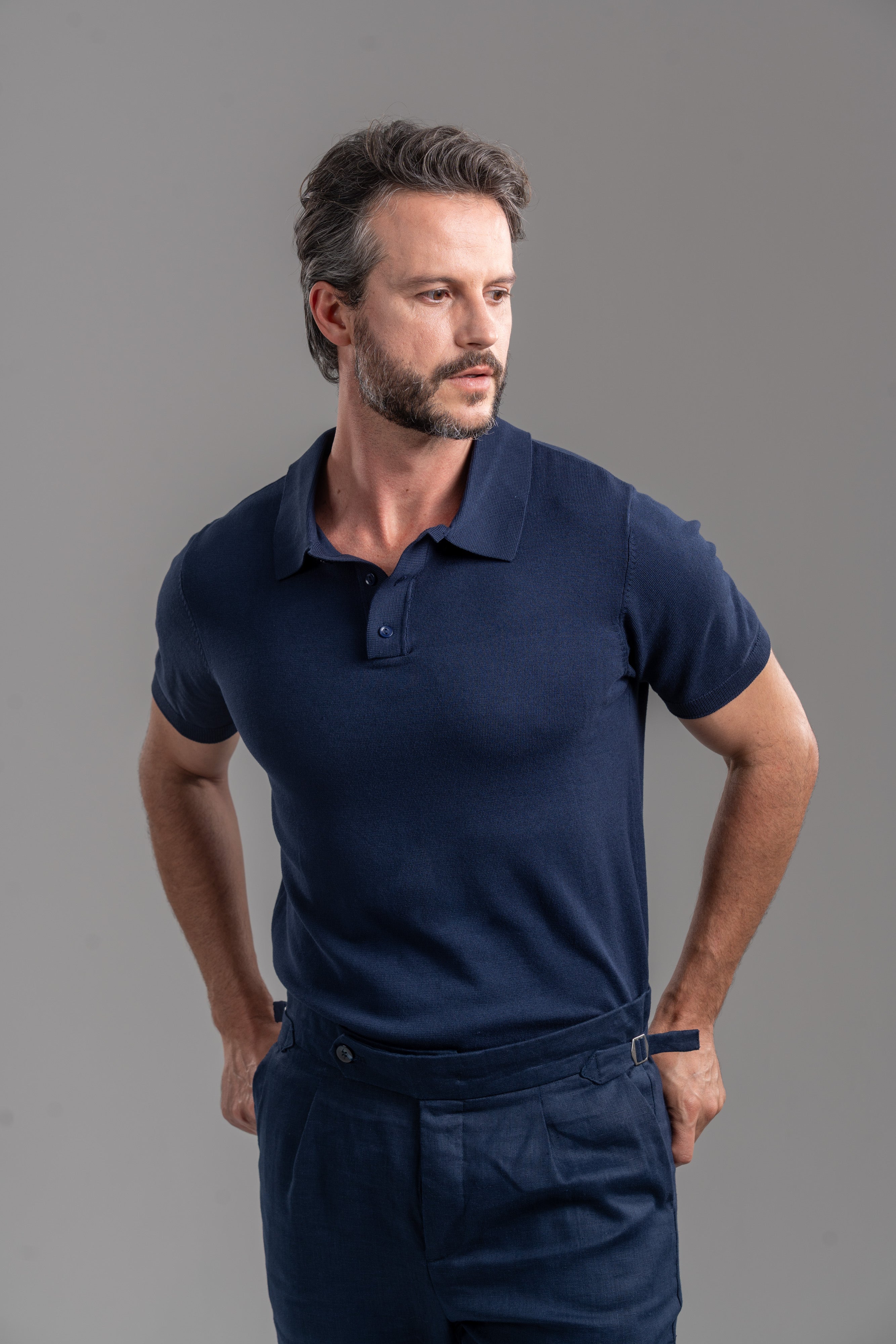 Polo Classic Tricô Manga Curta Azul - Linha Essential